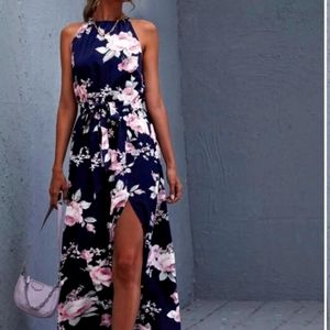 Halter dress with belt